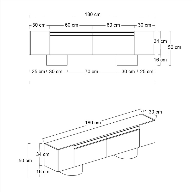 Haven Megapap melamine - metal tv stand in walnut color 180x30x50cm.