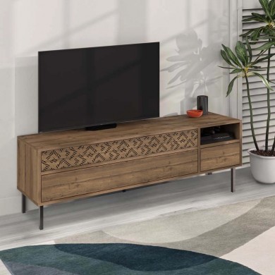 Heaton Megapap melamine TV furniture in light brown color 144,6x35,6x48,4cm.