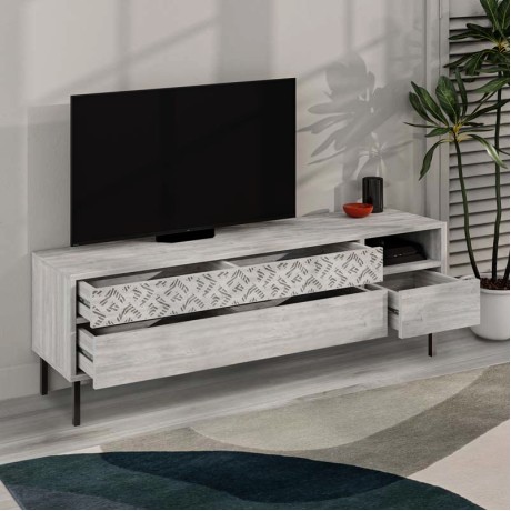 Έπιπλο τηλεόρασης Heaton Megapap χρώμα λευκό αντικέ 144,6x35,6x48,4εκ.