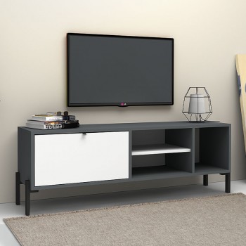 Έπιπλο τηλεόρασης Hedda Megapap χρώμα γκρι - λευκό 160x35x50εκ.