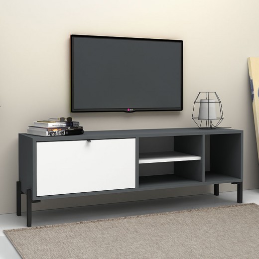 Έπιπλο τηλεόρασης Hedda Megapap χρώμα γκρι - λευκό 160x35x50εκ.