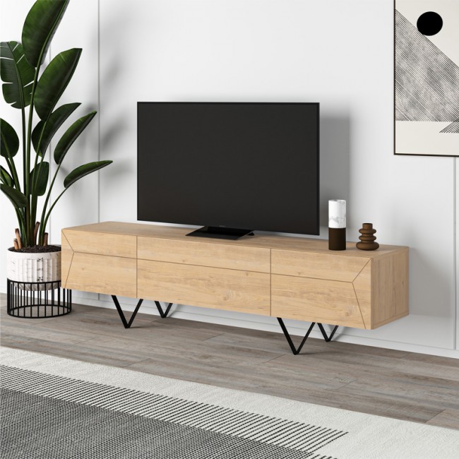 Jacomen Megapap melamine TV stand in sapphire oak color 160x35x43cm.