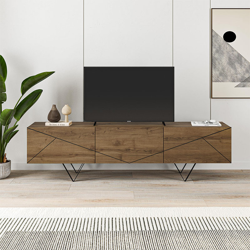 Jakomen Megapap melamine TV stand in light brown 160x36.8x43cm.