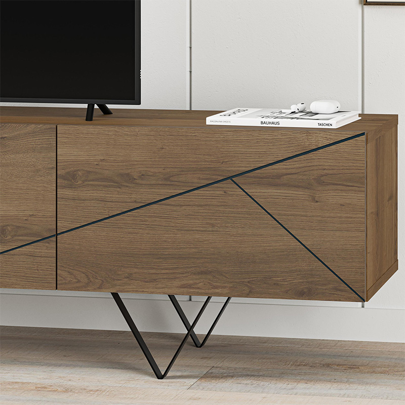 Jakomen Megapap melamine TV stand in light brown 160x36.8x43cm.