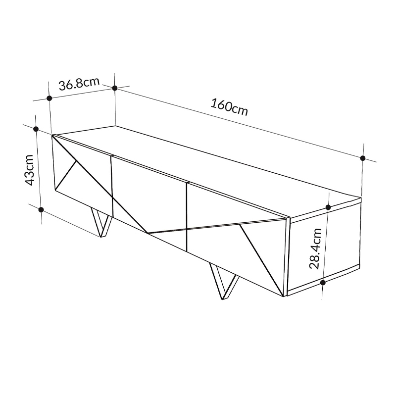 Jakomen Megapap melamine TV stand in light brown 160x36.8x43cm.