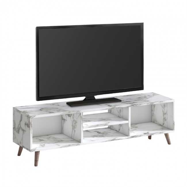 Έπιπλο τηλεόρασης Loren Megapap χρώμα λευκό εφέ μαρμάρου 120x30x40εκ.