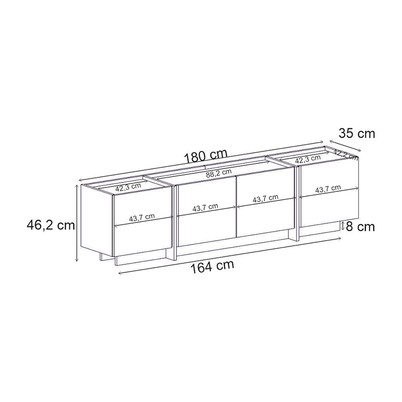 Lowen Megapap melamine tv stand in travertine color 180x35x46.2cm.