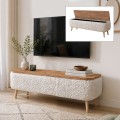 Έπιπλο τηλεόρασης Luno Megapap ύφασμα teddy χρώμα λευκό - pine oak 120x30x45εκ.