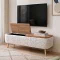 Έπιπλο τηλεόρασης Luno Megapap ύφασμα teddy χρώμα λευκό - pine oak 120x30x45εκ.