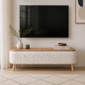 Έπιπλο τηλεόρασης Luno Megapap ύφασμα teddy χρώμα λευκό - pine oak 120x30x45εκ.