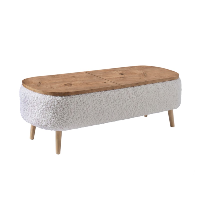 Έπιπλο τηλεόρασης Luno Megapap ύφασμα teddy χρώμα λευκό - pine oak 120x30x45εκ.