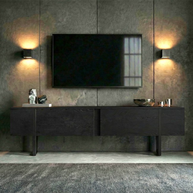 Έπιπλο τηλεόρασης Luxe Megapap χρώμα black wood 180x30x50εκ.