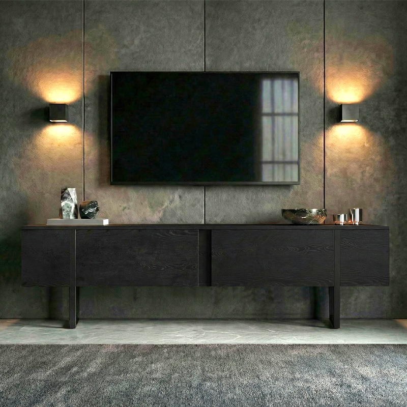 Luxe Megapap melamine TV furniture in black wood color 180x30x50cm.