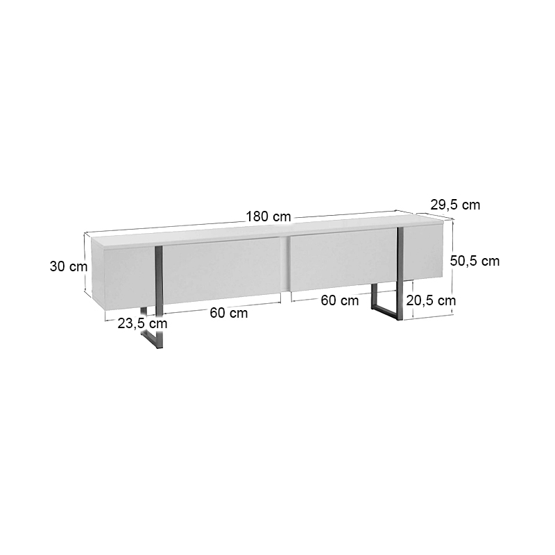 Luxe Megapap melamine TV furniture in black wood color 180x30x50cm.