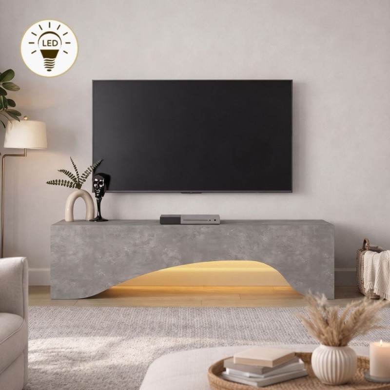 Έπιπλο τηλεόρασης Mara Megapap με LED χρώμα γκρι σκυροδέματος 150x31,4x40εκ.