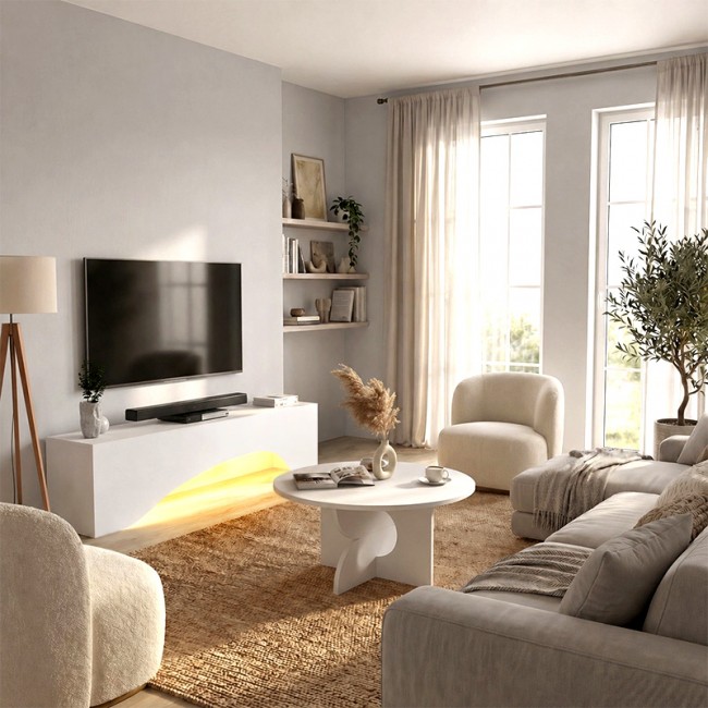 Mara Megapap melamine tv furniture in white color 150x31.4x40cm.