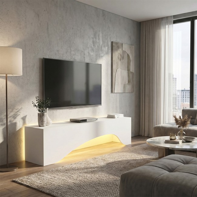 Mara Megapap melamine tv furniture in white color 150x31.4x40cm.