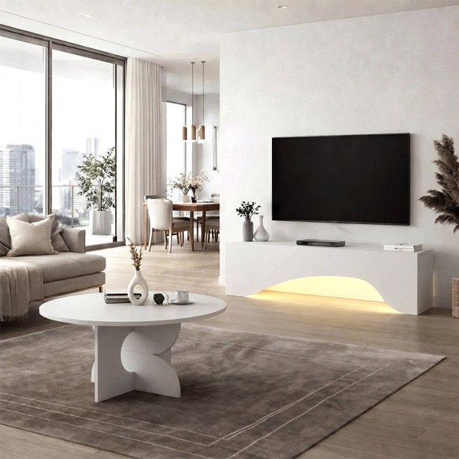 Mara Megapap melamine tv furniture in white color 150x31.4x40cm.