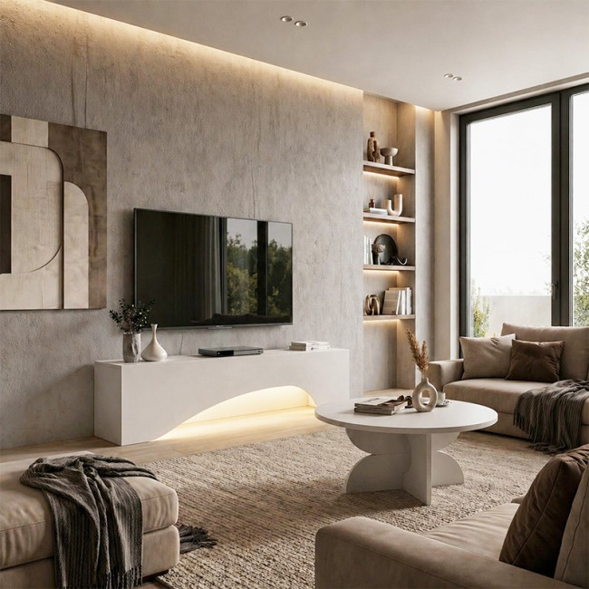 Mara Megapap melamine tv furniture in white color 150x31.4x40cm.
