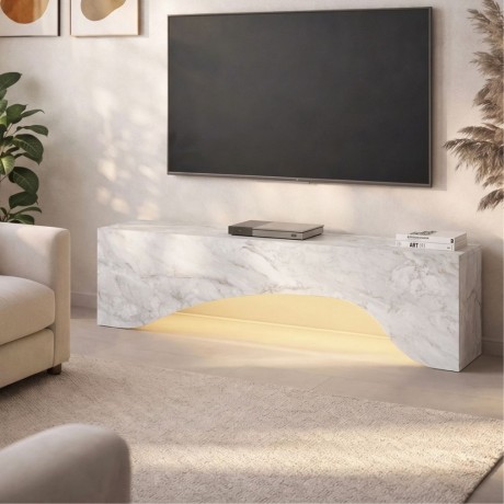 Έπιπλο τηλεόρασης Mara Megapap με LED χρώμα λευκό εφέ μαρμάρου 150x31,4x40εκ.