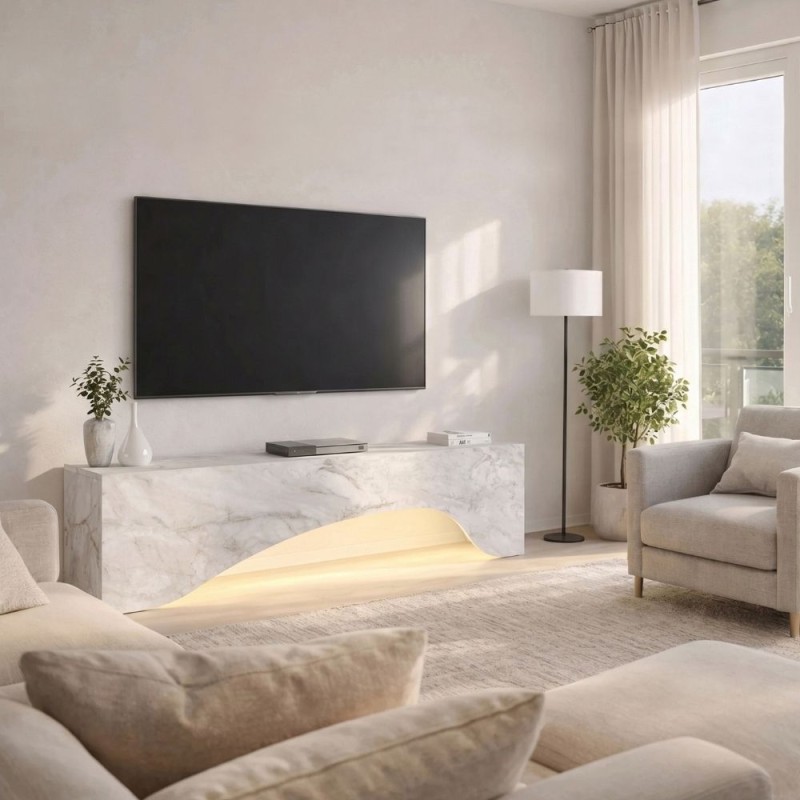 Έπιπλο τηλεόρασης Mara Megapap με LED χρώμα λευκό εφέ μαρμάρου 150x31,4x40εκ.