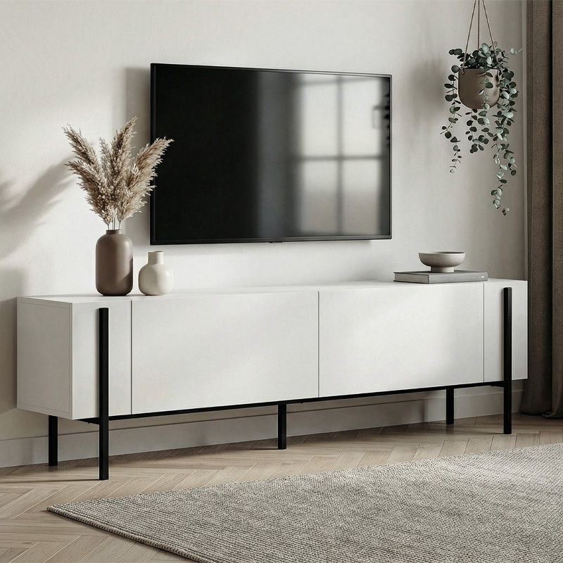 Nexus Megapap melamine TV stand in white color 180x30x45.5cm.