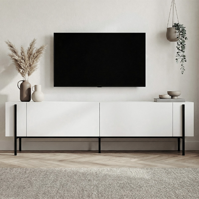 Nexus Megapap melamine TV stand in white color 180x30x45.5cm.