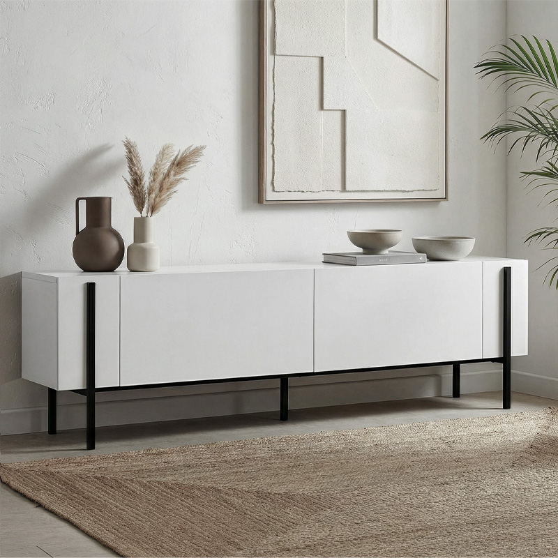 Nexus Megapap melamine TV stand in white color 180x30x45.5cm.