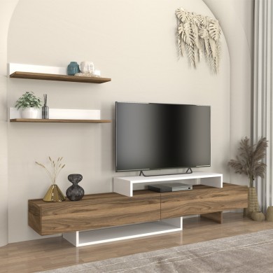 Nirvana Megapap melamine tv stand in walnut - white color 180x31,3x41,7cm.