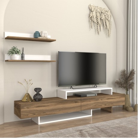 Nirvana Megapap melamine tv stand in walnut - white color 180x31,3x41,7cm.