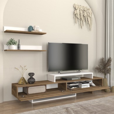 Nirvana Megapap melamine tv stand in walnut - white color 180x31,3x41,7cm.
