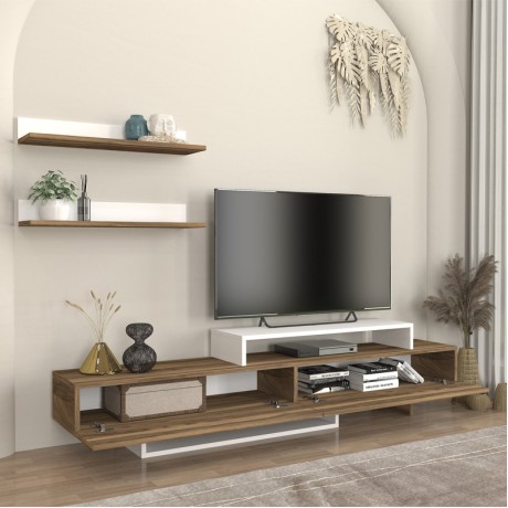 Nirvana Megapap melamine tv stand in walnut - white color 180x31,3x41,7cm.