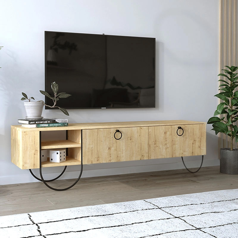 Norfolk Megapap melamine TV furniture in natural beech color 151x35x43cm.