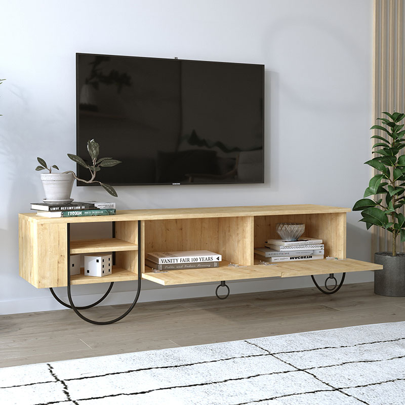 Norfolk Megapap melamine TV furniture in natural beech color 151x35x43cm.