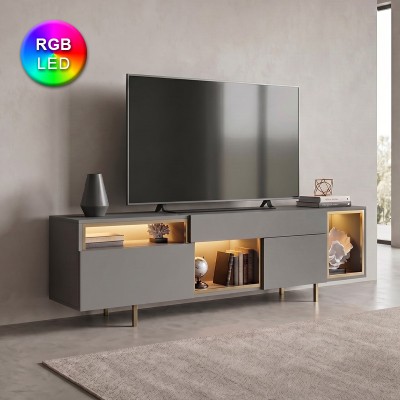 Έπιπλο τηλεόρασης Norm Megapap με Led Rgb χρώμα ανθρακί - χρυσό 180x32x55εκ.