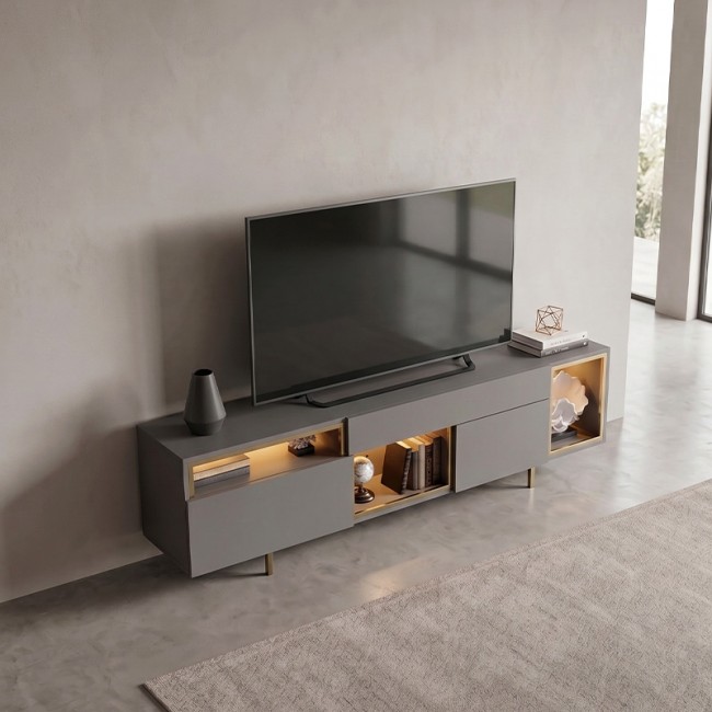 Έπιπλο τηλεόρασης Norm Megapap με Led Rgb χρώμα ανθρακί - χρυσό 180x32x55εκ.