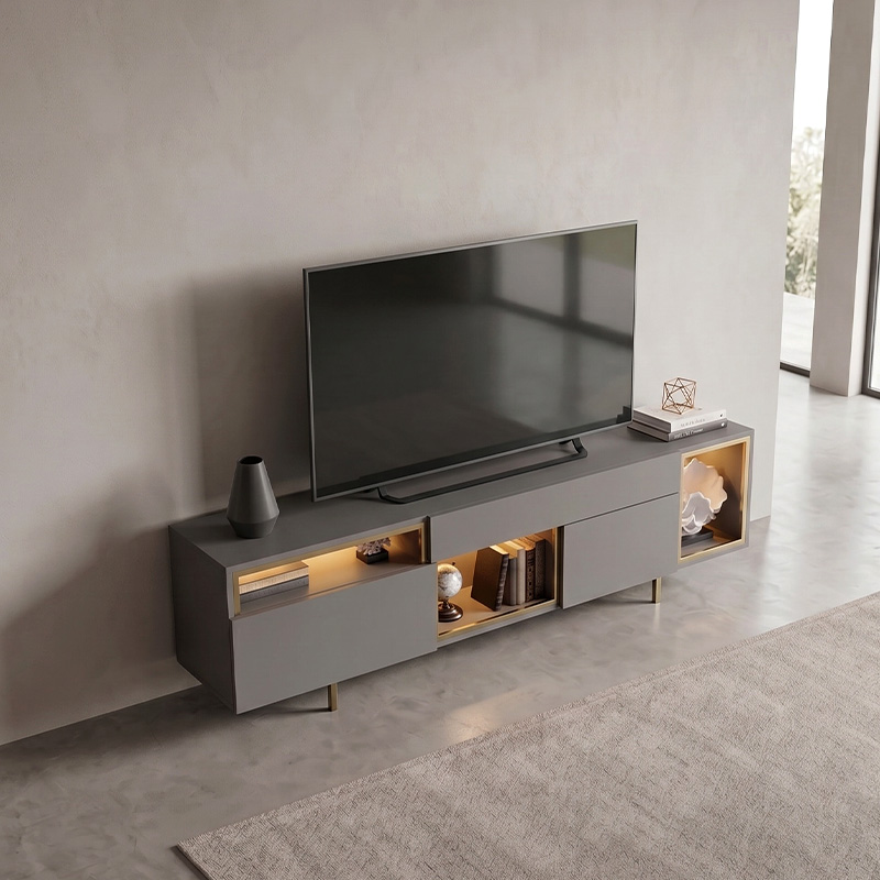 Norm Megapap melamine TV stand with Rgb Led  in anthracite - gold color 180x32x55cm.