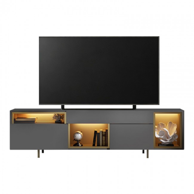 Έπιπλο τηλεόρασης Norm Megapap με Led Rgb χρώμα ανθρακί - χρυσό 180x32x55εκ.