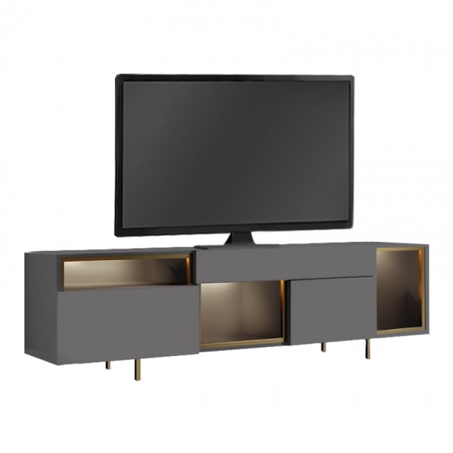 Έπιπλο τηλεόρασης Norm Megapap με Led Rgb χρώμα ανθρακί - χρυσό 180x32x55εκ.