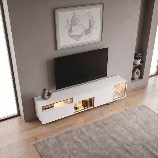 Έπιπλο τηλεόρασης Norm Megapap με Led Rgb χρώμα λευκό - χρυσό 180x32x55εκ.