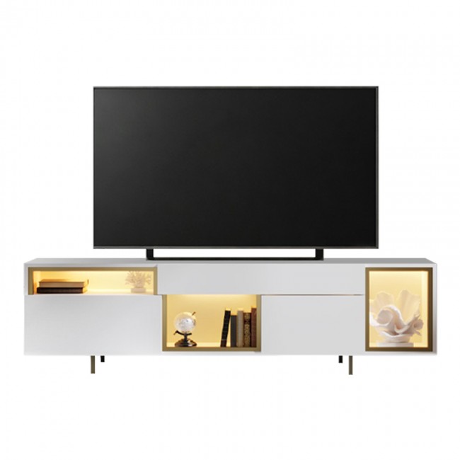 Έπιπλο τηλεόρασης Norm Megapap με Led Rgb χρώμα λευκό - χρυσό 180x32x55εκ.