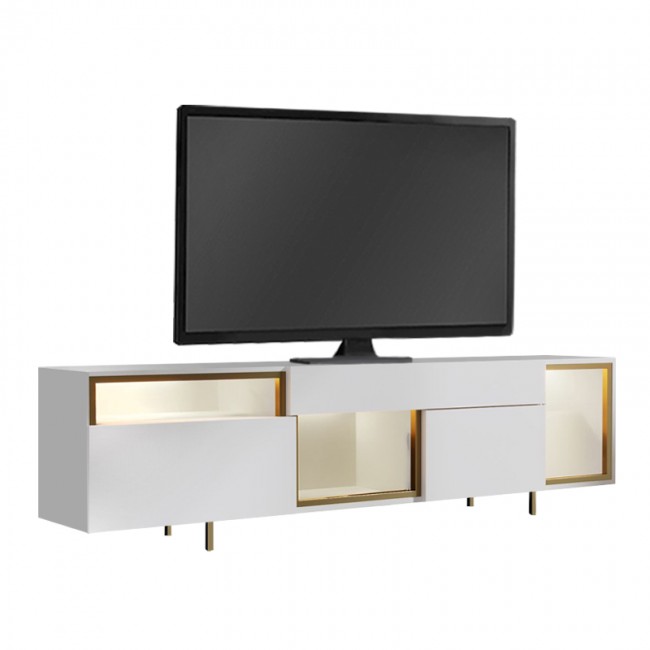 Έπιπλο τηλεόρασης Norm Megapap με Led Rgb χρώμα λευκό - χρυσό 180x32x55εκ.