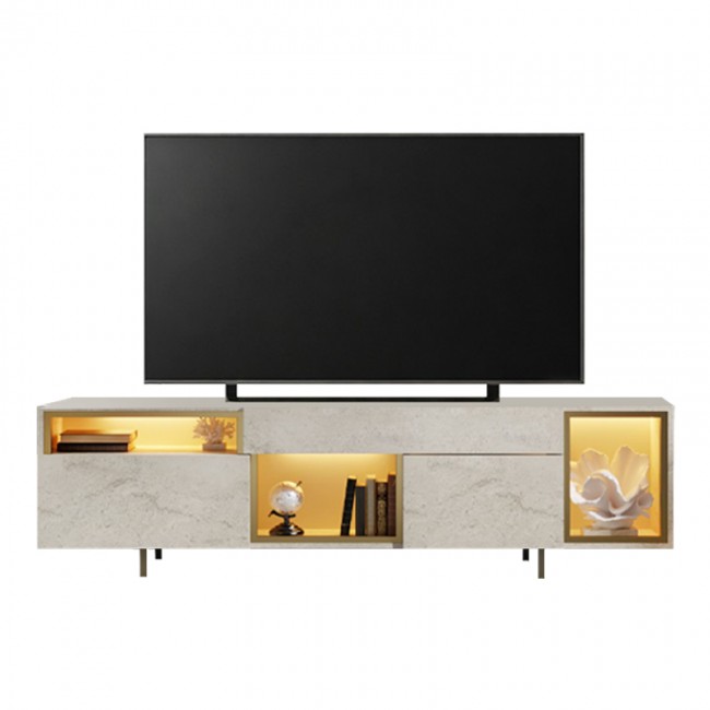 Έπιπλο τηλεόρασης Norm Megapap με Led Rgb χρώμα travertine - χρυσό 180x32x55εκ.