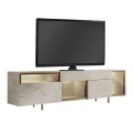 Norm Megapap melamine TV stand with Rgb Led  in travertine - gold color 180x32x55cm.