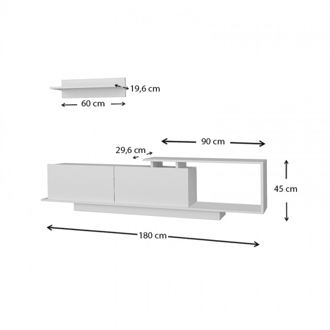 Έπιπλο τηλεόρασης Novara Megapap χρώμα λευκό 180x29,6x45εκ.