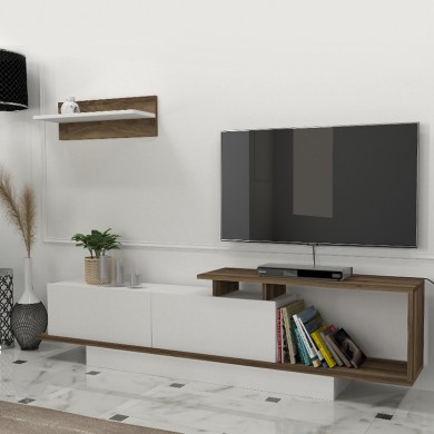 Novara Megapap melamine TV stand in white - walnut color 180x29,6x45cm.