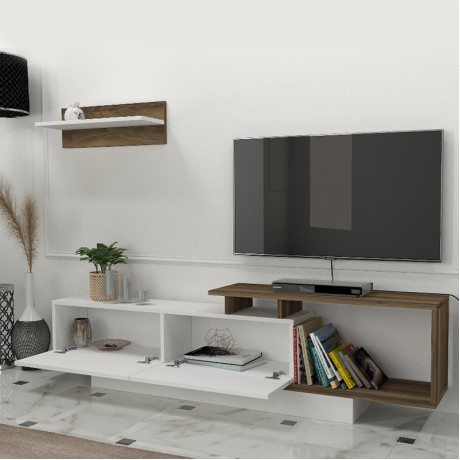 Έπιπλο τηλεόρασης Novara Megapap χρώμα λευκό - καρυδί 180x29,6x45εκ.