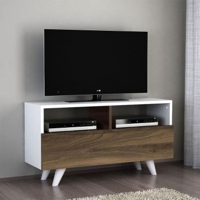 Έπιπλο τηλεόρασης Novela Megapap χρώμα λευκό - καρυδί 90x29,5x50εκ.