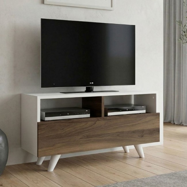 Novela Megapap melamine TV stand in white - walnut color 90x29,5x50cm.