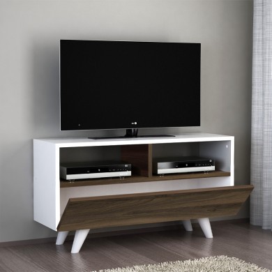 Έπιπλο τηλεόρασης Novela Megapap χρώμα λευκό - καρυδί 90x29,5x50εκ.